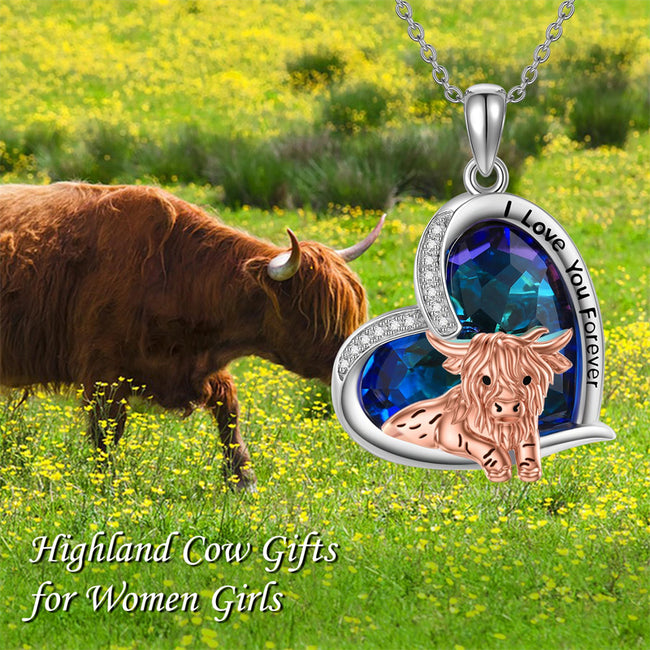Animal Lovers Gifts Necklace Sterling Silver Highland Cow Necklace Animal Jewelry Christmas Gifts for Women Girls