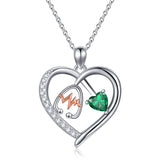 10K 14K 18K Gold Heart Birthstone Personalized Engraved Stethoscope Pendant Necklace