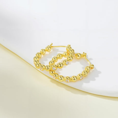 14K Gold Plated Round Cubic Zirconia Hoop Earrings for Women