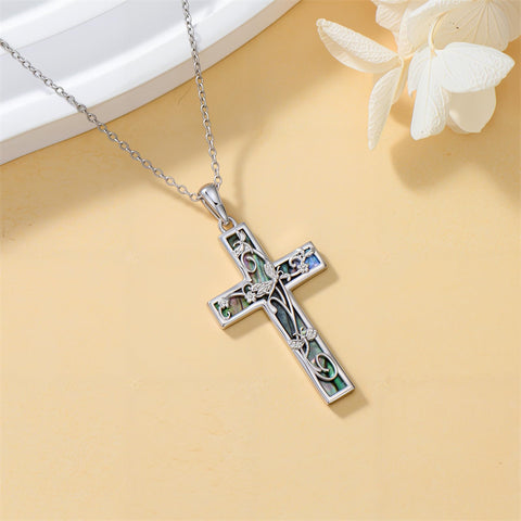 Sterling Silver Abalone Shell Bee Butterfly Dragonfly  Hummingbird Ladybug Cross Pendant Necklace for Women
