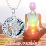 Sterling Silver Crystal Triple Moon Goddess Hamsa Hand Lotus Tree of Life Flower of Life Chakra Pendant Necklace