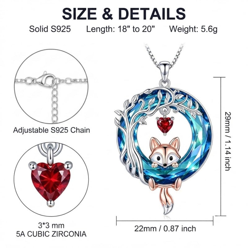 Sterling Silver Blue Crystal  Tree of Life Raccoon Bunny Cat Corgi  Pendant  Necklace  Anniversary Birthday Gifts