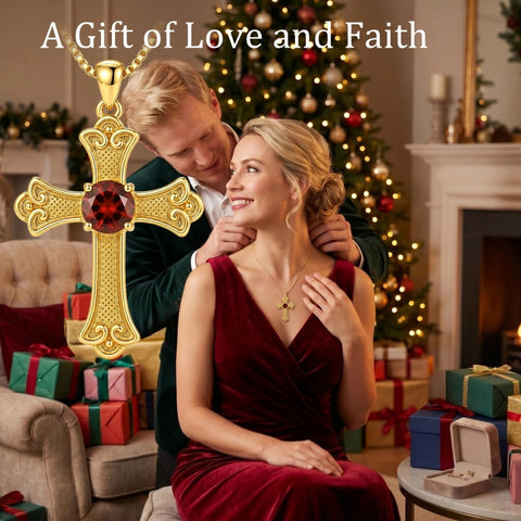 14K Gold Plated  Birthstone Cross Necklace  Pendant Necklace Mother's Day Birthday Gifts for Women