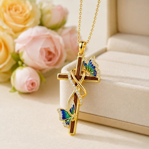 14K Gold Plated Wooden Pendant Necklace Beliefs jewelry
