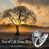 Sterling Silver Vintage Moonstone Turquoise Moss Agate Opal Tree of Life Spoon Rings