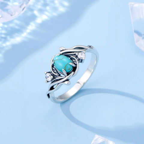 14K Gold Plated Turquoise Ring Western Jewelry Anniversary Birthday Gift for Women