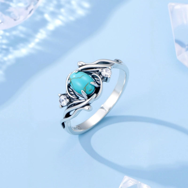 14K Gold Plated Turquoise Ring Western Jewelry Anniversary Birthday Gift for Women