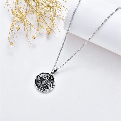 Sterling Silver Sunflower Medusa Triple Moon Goddess Amulet Pendant Necklace