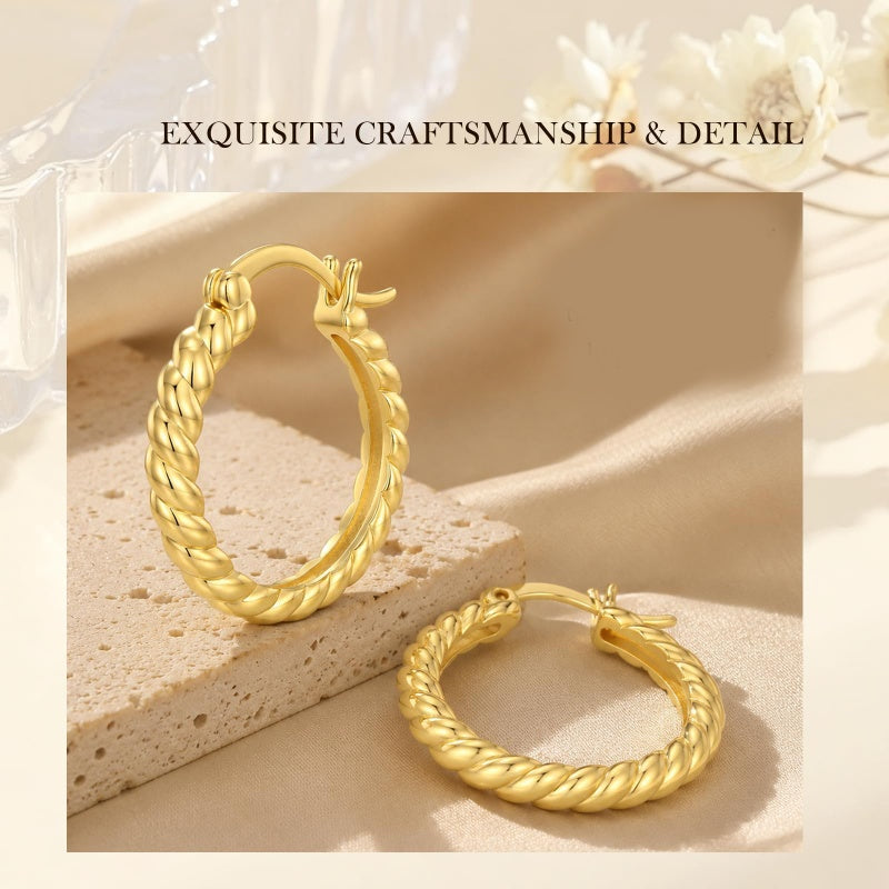 14K Gold Plated Cubic Zircon Hoop Earrings for Women