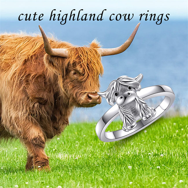 Highland Cow Rings Sterling Silver Animal Cow Rings Jewelry for Girls Daughter