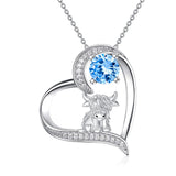 10K 14K 18K Gold Personalized Birthstone Highland Cow Pendent Necklace