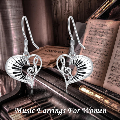 Sterling Silver Piano Drum Trumpet Music Dangle Earrings for Women