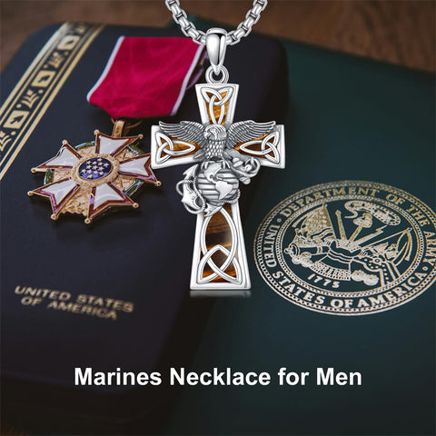 Sterling Silver Marines Cross Pendant Necklace for Men