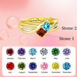 10K 14K 18K Gold Personalized 2 Birthstones Engraved Ring Mother's Day Gift