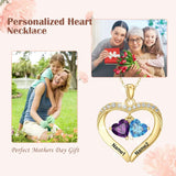 14K Gold Plated Personalized 1-5 Heart Birthstone Names Necklace  for Women