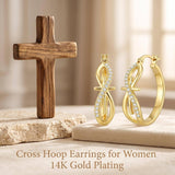 14K Gold Plated Cross Hoop Earrings  for Women Birthday Mothers Day Christmas Jewelry Gift