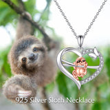 Sloth Necklace for Women 925 Sterling Silver Heart Sloth Pendant for Girls Sloth Jewelry Gift for Animal Lovers