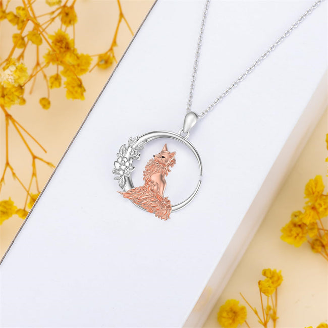 Mothers Day Gifts Fox Necklace 925 Sterling Silver Fox Moon Pendant Jewelry for Women Girls Gifts