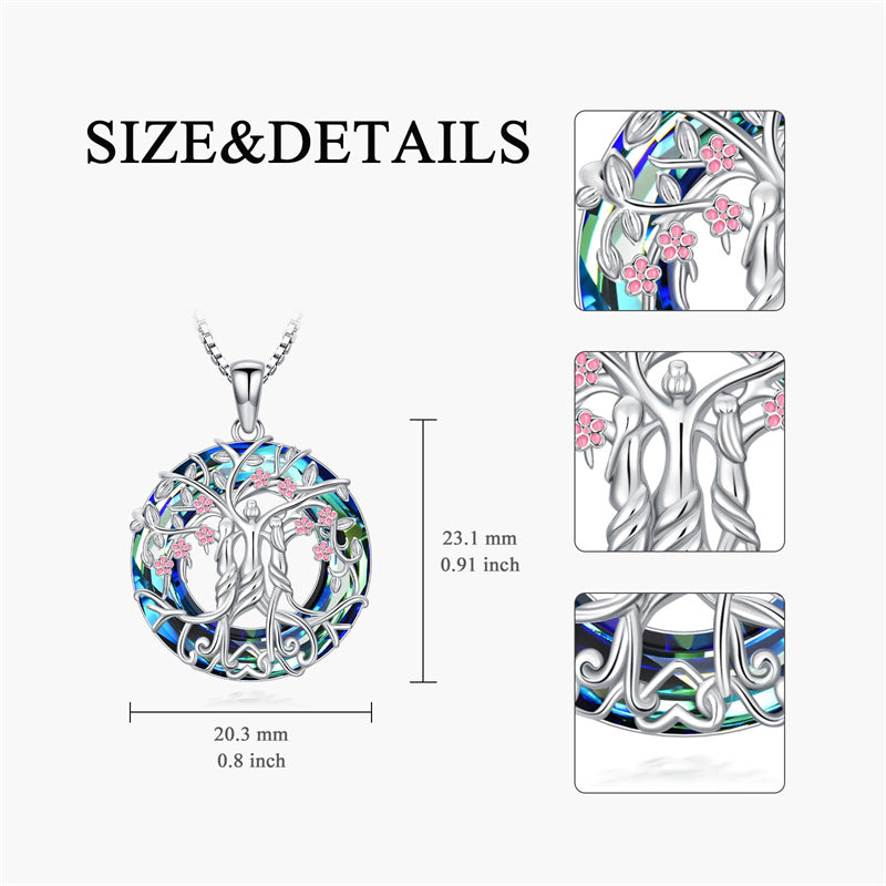 Sterling Silver Crystal Tree of Life Family Pendant Necklace for 1 to 5 Children
