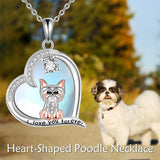 Sterling Silver  Heart Moonstone Yorkie Dog Pendant Engraved I Love You Forever
