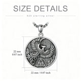 Sterling Silver Phoenix Rising Pendant Necklace NA/AA Sobriety Jewelry
