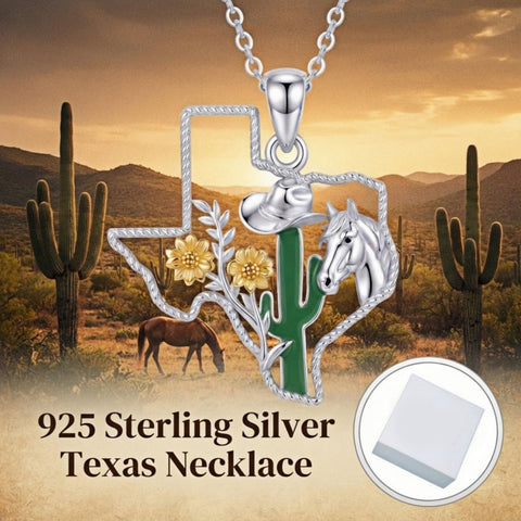 Sterling Silver  Bluebonnets Cow Skull Cowboy Hat Boot Cactus Cowgirl Texas Necklace Texas Necklace