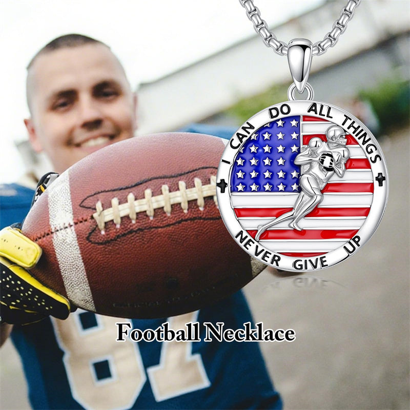 Sterling Silver American Flag Baseball  Basketball Boxing Football Golf Sports Pendant Necklace