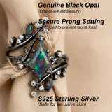 Sterling Silver 10K  14K  18K  Gold Personalized Engraved Black Opal Engagement Wedding Promise Ring for Her