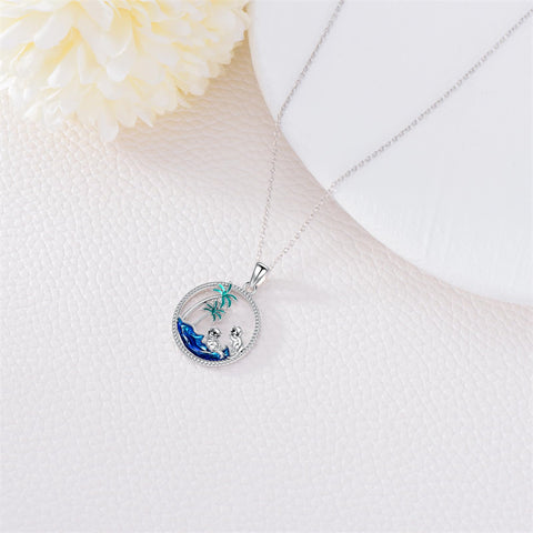 Sterling Silver Palm Tree Otter Turtle Pendant Necklace Gift For Women Girls