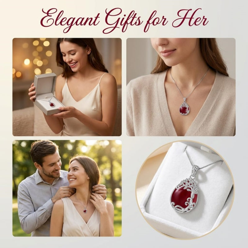 14K Gold Plated Teardrop Tree of Life Necklace for Women