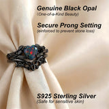 Sterling Silver 10K  14K  18K  Gold Personalized Engraved Black Opal Engagement Wedding Promise Ring for Her