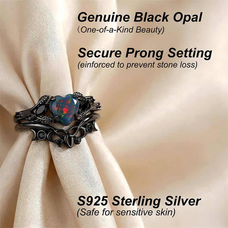 Sterling Silver 10K  14K  18K  Gold Personalized Engraved Black Opal Engagement Wedding Promise Ring for Her