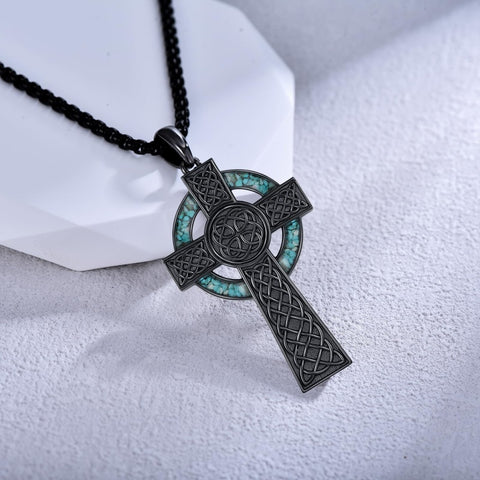 14K Gold Plated Celtic Vikin Cross Pendant Necklace Irish Jewelry Religious Protective Gift