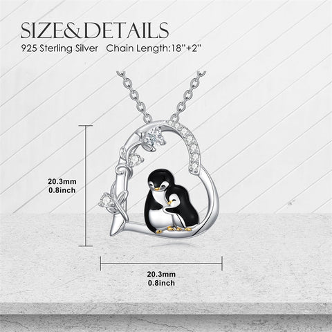 Sterling Silver Cubic Zircon Mother Daughter Mama Bear Giraffe Elephants Otters Penguins Heart Pendant Necklace