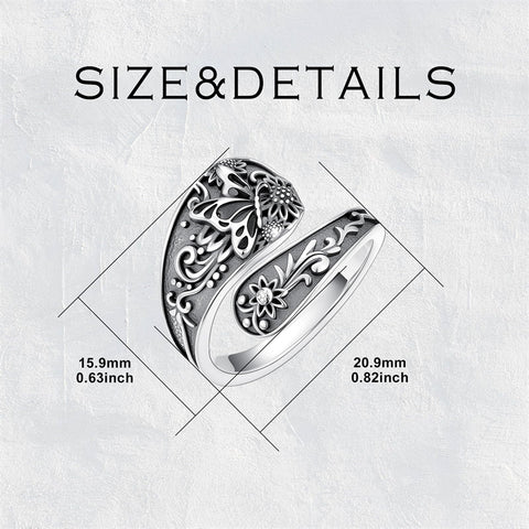 Sterling Silver Hummingbird Butterfly Dragonfly Bee Adjustable Spoon Rings