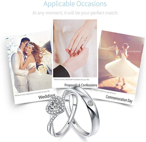 Sterling Silver Cubic Zirconia Endless Love Matching Set Couple Rings