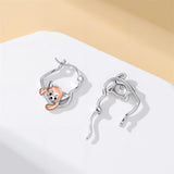 Sterling Silver Fox Frog Leopard Peacock Puppy Animal Hug Hoop Earrings
