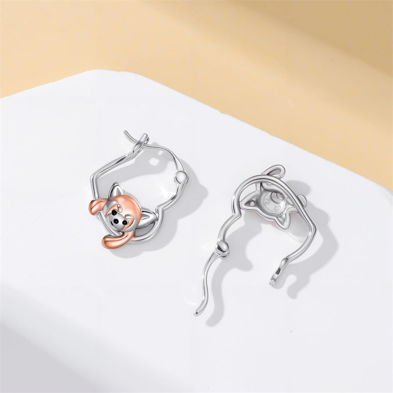 Sterling Silver Fox Frog Leopard Peacock Puppy Animal Hug Hoop Earrings
