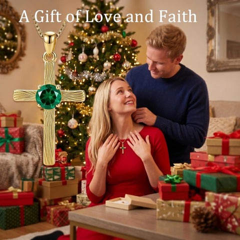 14K Gold Plated  Birthstone Cross Necklace  Pendant Necklace Mother's Day Birthday Gifts for Women
