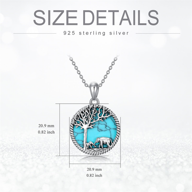 Silver Elephant Necklace Turquoise Tree of Life Pendant for Mom Wife Girlfriend Turquoise Jewelry Gift for Mother’s Day