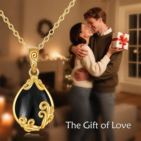 10K 14K 18K Yellow Gold Moonstone Opal Black Onyx Filigree Pendant Necklace