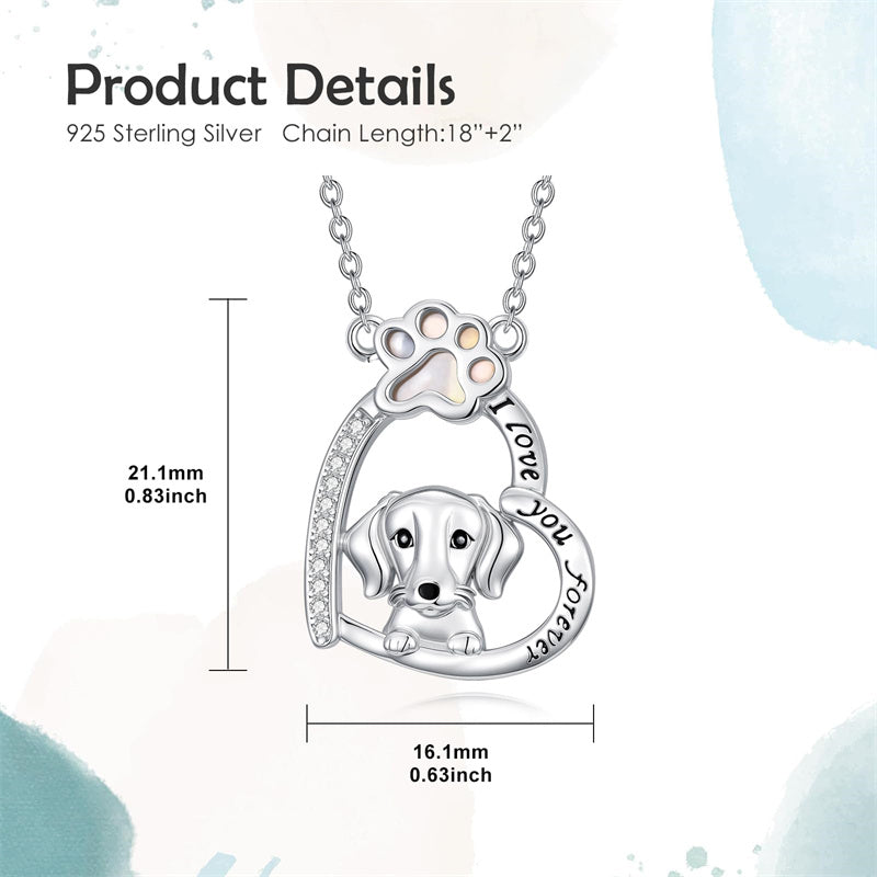 Sterling Silver Paw Print Poodle Corgi French Schnauzer Chihuahua Dachshund Golden Retriever Pug Pendant  Necklace