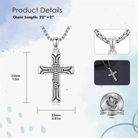 Sterling Silver Cross Christian Pendant Necklace