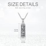 Sterling Silver Hollow Cylinder Rose Daisy Urn Necklace for Ashes