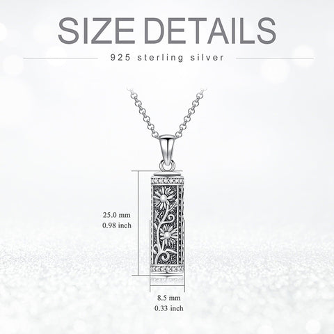 Sterling Silver Hollow Cylinder Rose Daisy Urn Necklace for Ashes