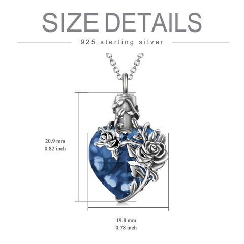 Sterling Silver Heart TearDangle Crystal Rose Cremation Urn Necklace for Ashes