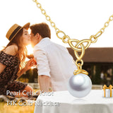 Freshwater Pearl Necklace Celtic Knot 14K Real Gold Necklace Jewelry Anniversary Gifts for Women Girls