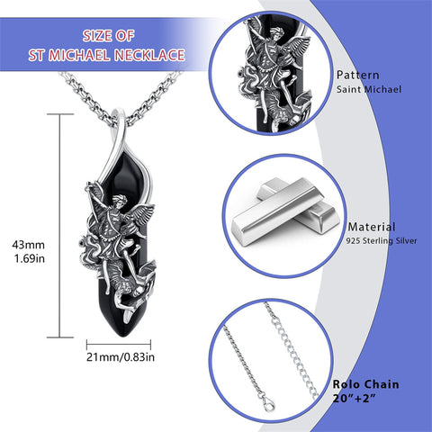 Saint Michael Necklace 925 Sterling Silver Pendant Crystal Catholic Religion Protection Jewelry Gifts for Women Men