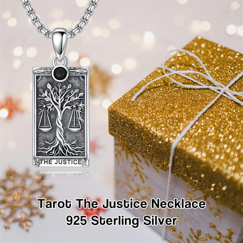 Sterling Silver Obsidian Lover Justice Cat Sun Moon Tarot Card Pendant Necklace