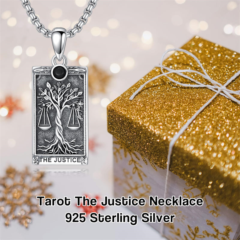 Sterling Silver Obsidian Lover Justice Cat Sun Moon Tarot Card Pendant Necklace